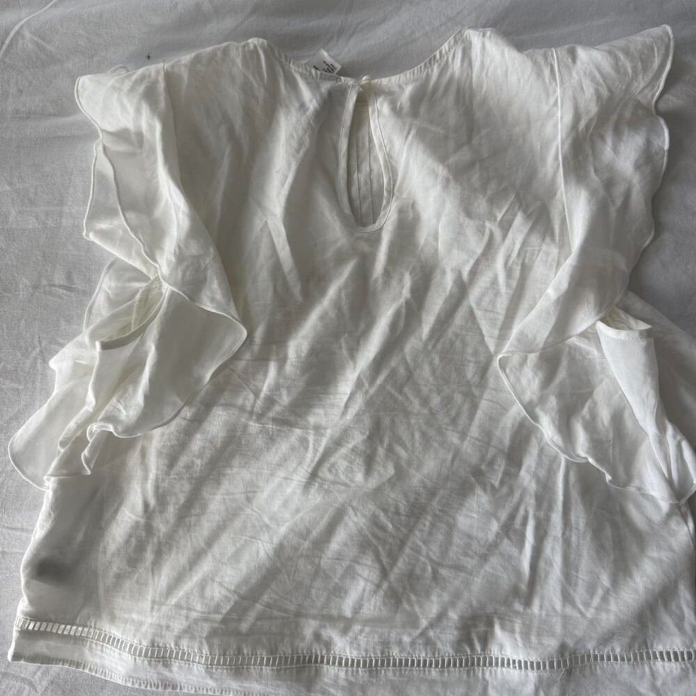 H&M White Ruffle Sleeve Pintuck Blouse Women's XS